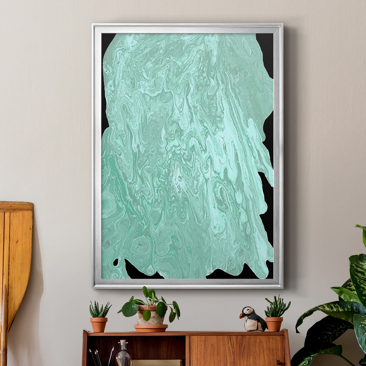 Teal Cascade II - Modern Framed Canvas Print