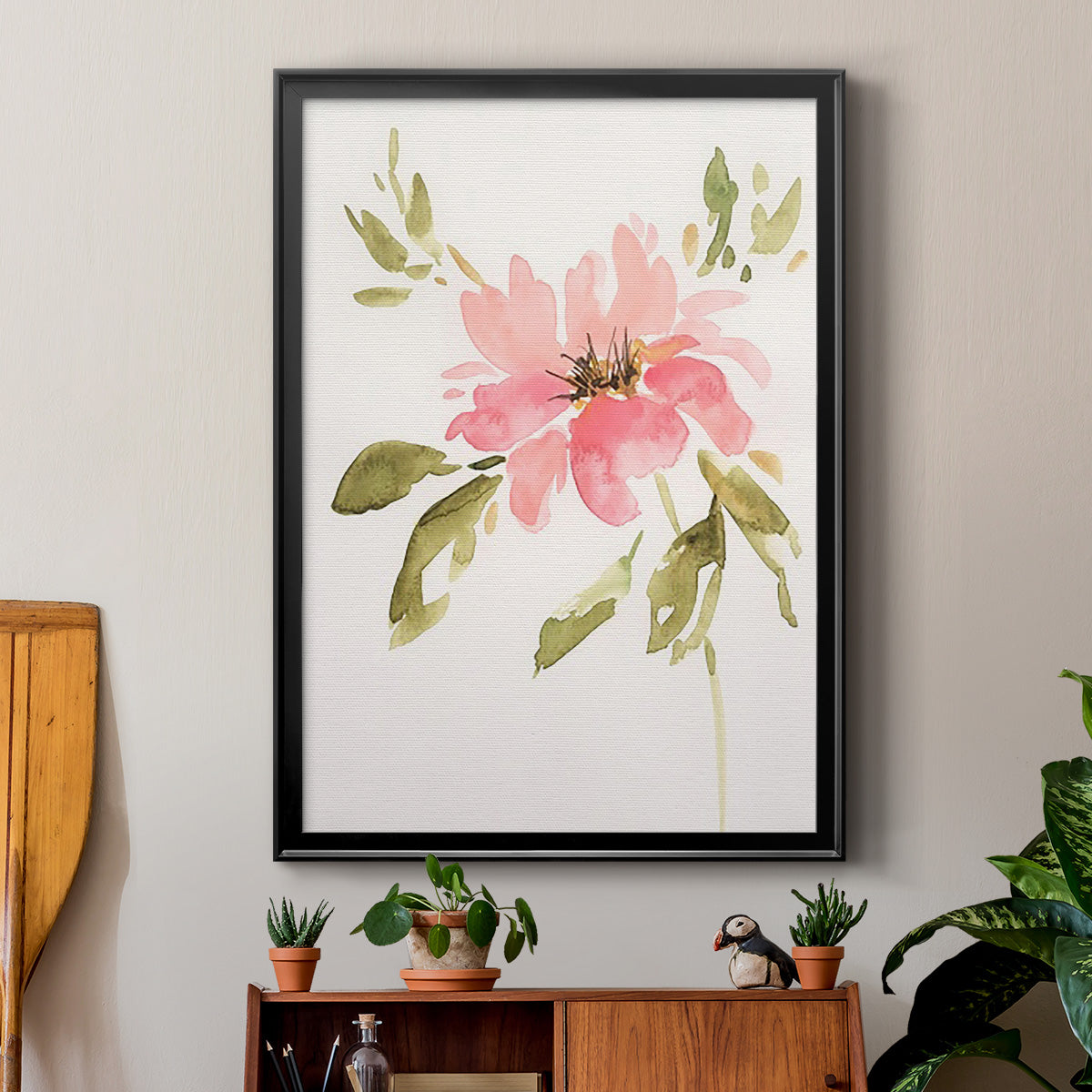 One Pink Bloom II - Modern Framed Canvas Print