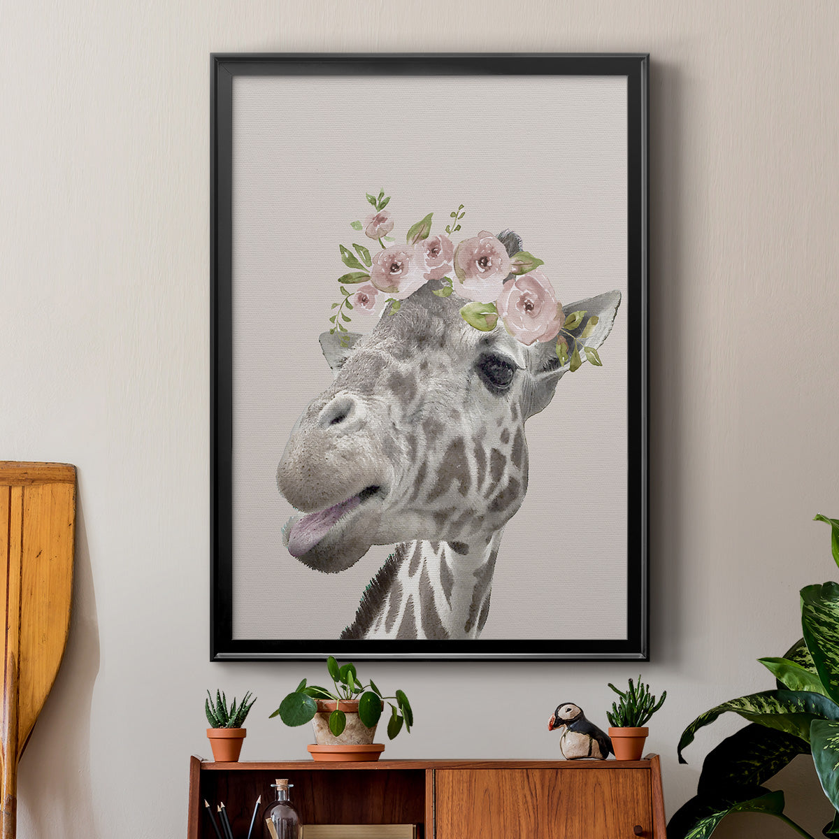 Peek A Boo Giraffe I - Modern Framed Canvas Print