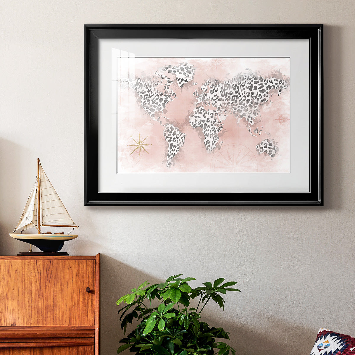 Pink Cheetah Map - Modern Framed Art Print