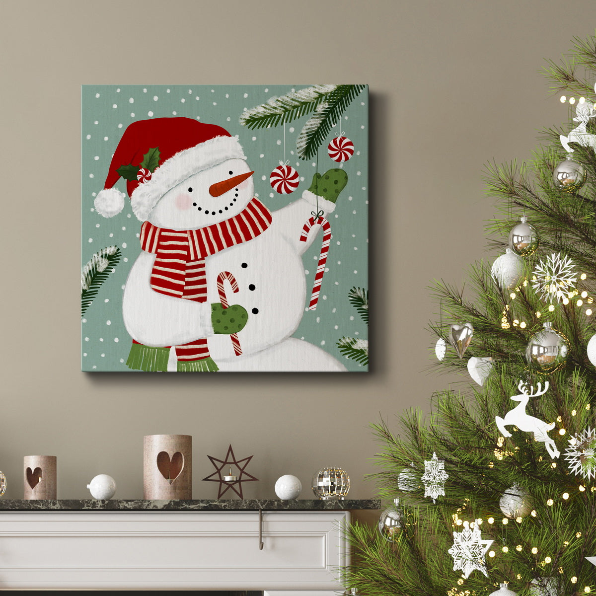 Peppermint Snowman I-Premium Gallery Wrapped Canvas - Ready to Hang