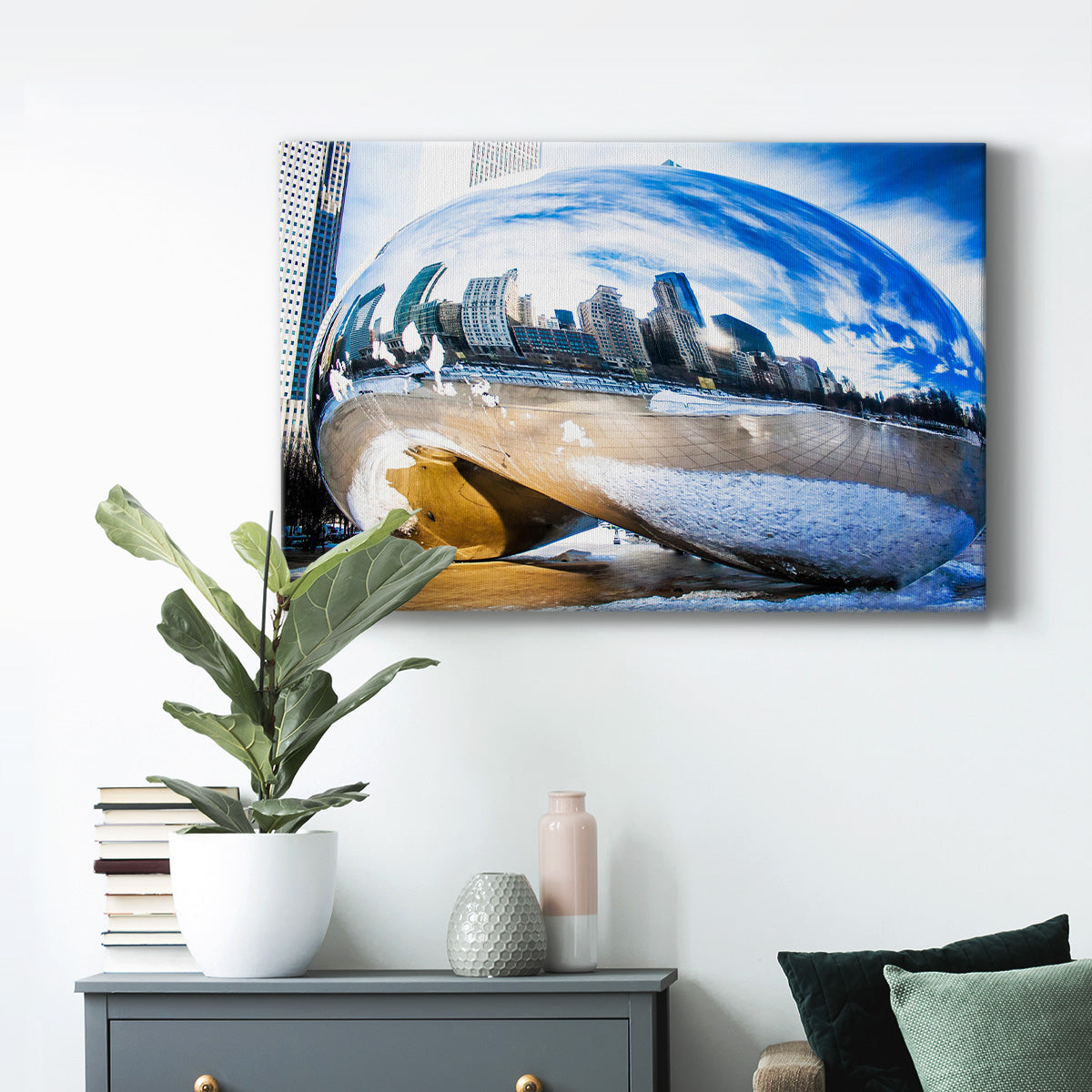 Chicago City Reflection in Cloud Gate - Canvas Art Print