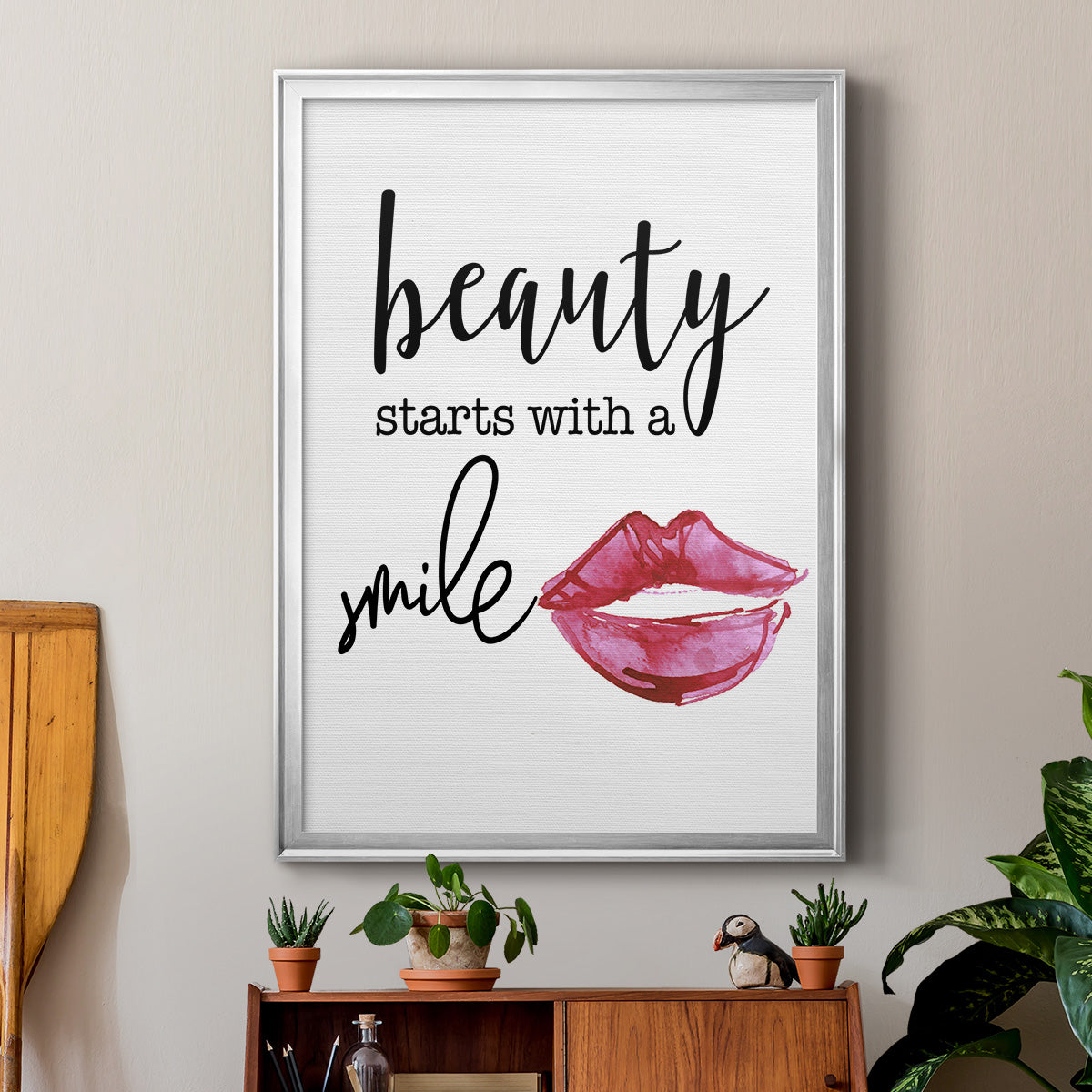 Beauty Starts With A Smile - Modern Framed Canvas Print