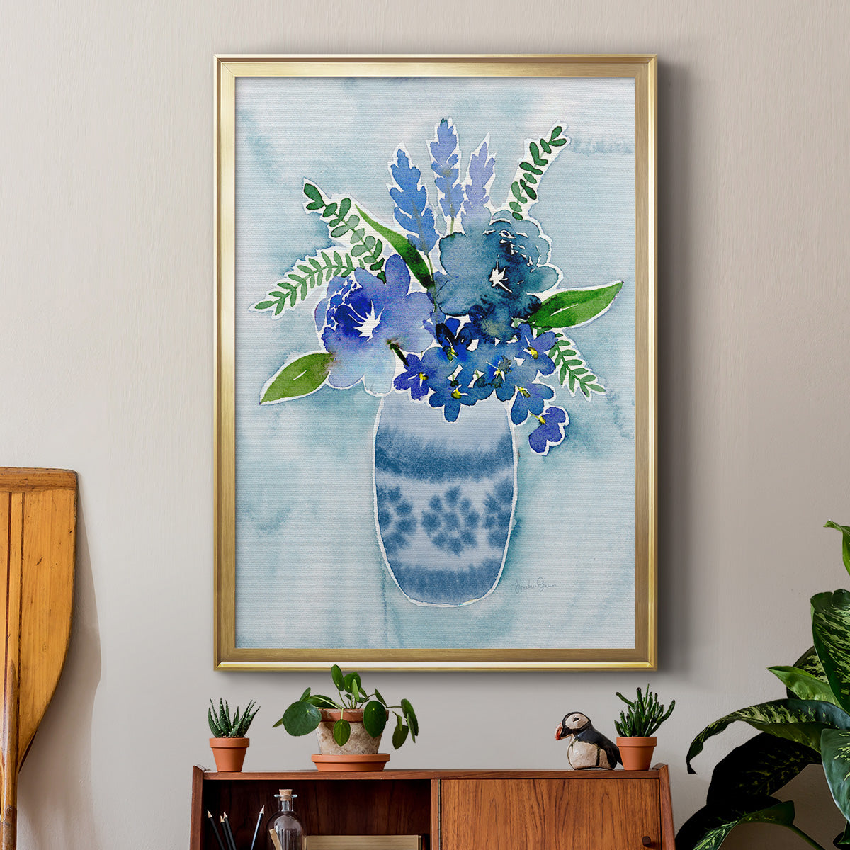 Blue Bouquet II - Modern Framed Canvas Print