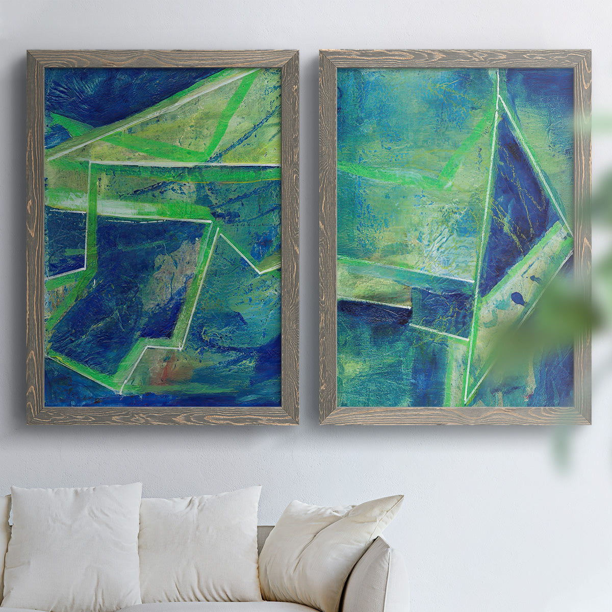 Geometric in Cool I - Premium Framed Canvas 2 Piece Set - Ready to Hang