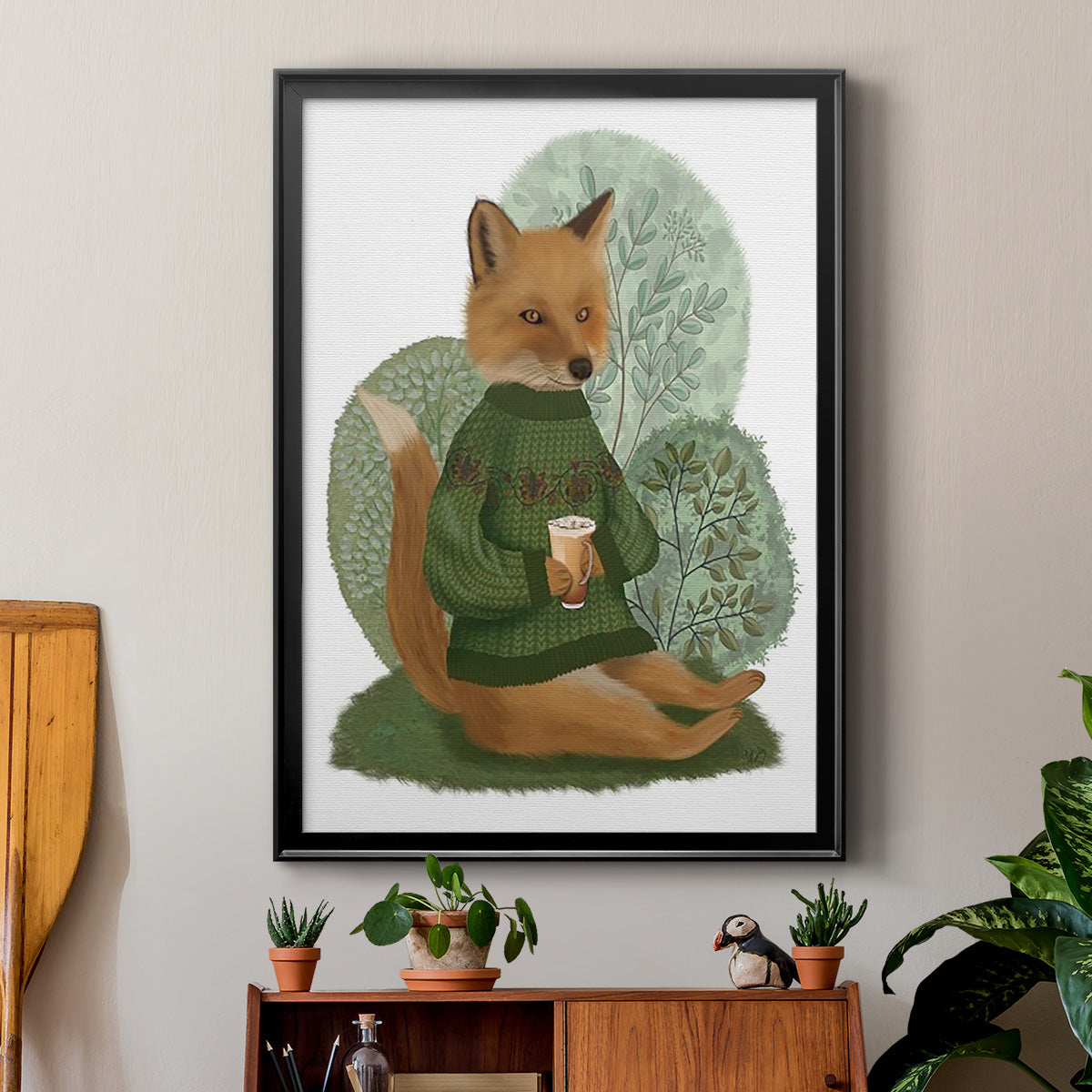 Latte Fox in Sweater - Modern Framed Canvas Print