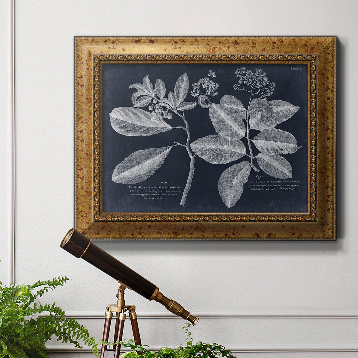 Foliage on Navy IV Premium Framed Canvas- Ready to Hang