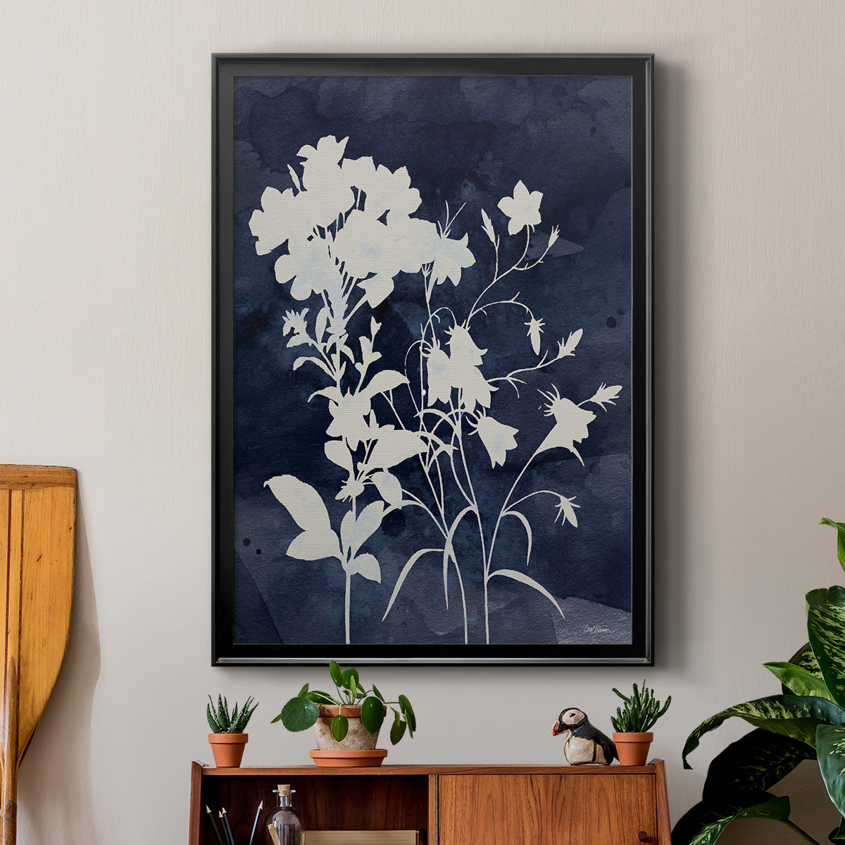 Indigo Botanical II Revisited - Modern Framed Canvas Print