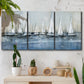 Three-panel canvas wall art featuring still life with pears and grapes, displayed in a boho-chic entryway above a console table.
