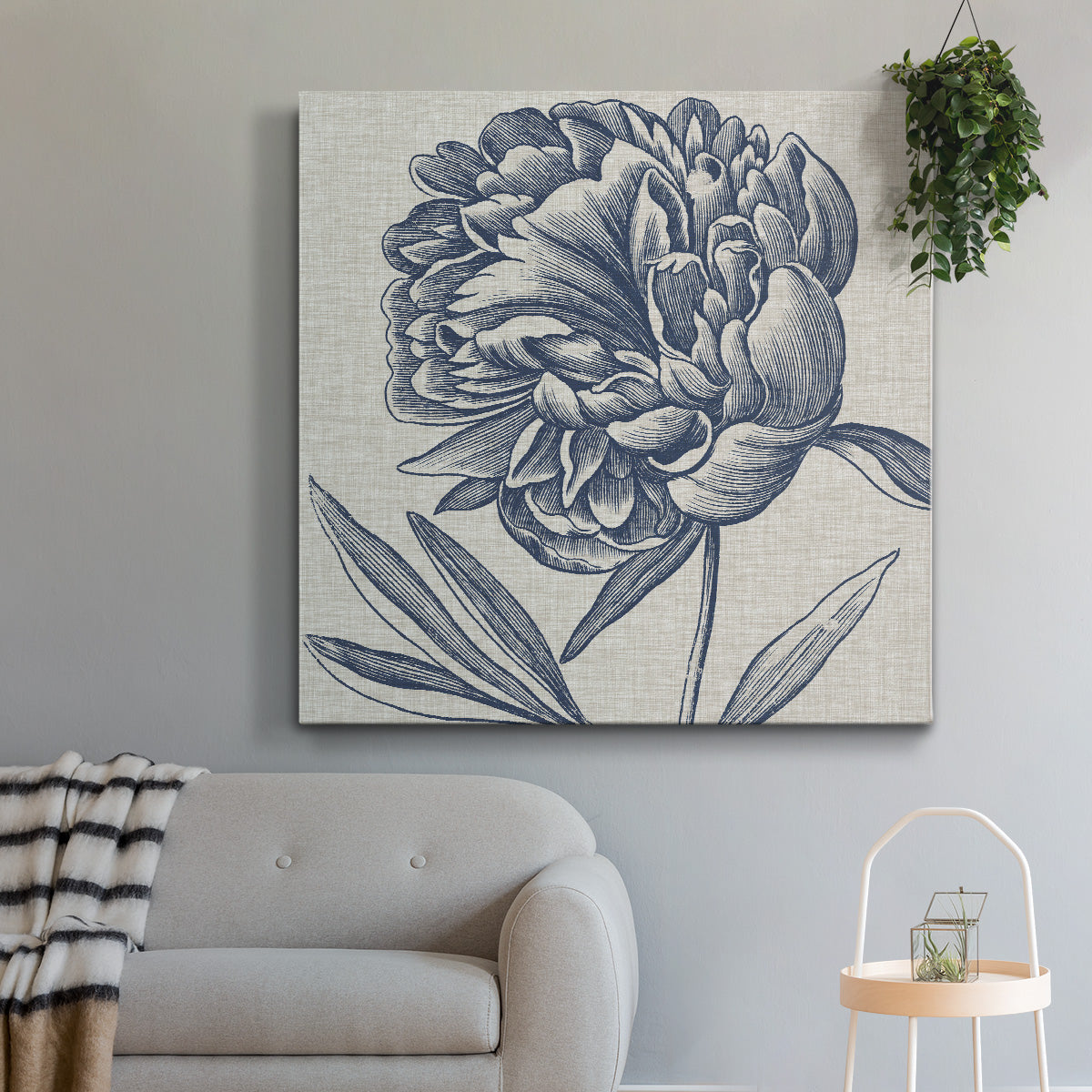 Indigo Floral on Linen II - Canvas Art Print