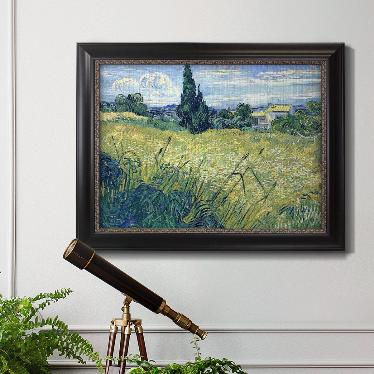 Green Wheat Field with Cypress - Ornate Framed Canvas Print