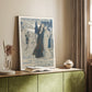 Canvas art print of a stylized scene with classical forms and decorative borders styled in a home decor setting.