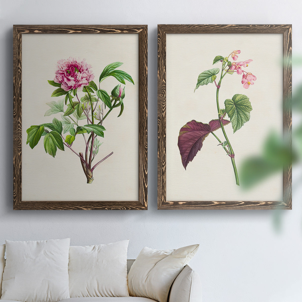 Pretty Pink Botanicals V - Premium Framed Canvas 2 Piece Set - Ready to Hang