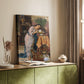 Canvas art print of a narrative composition with figure and ornate setting styled in a home decor setting.