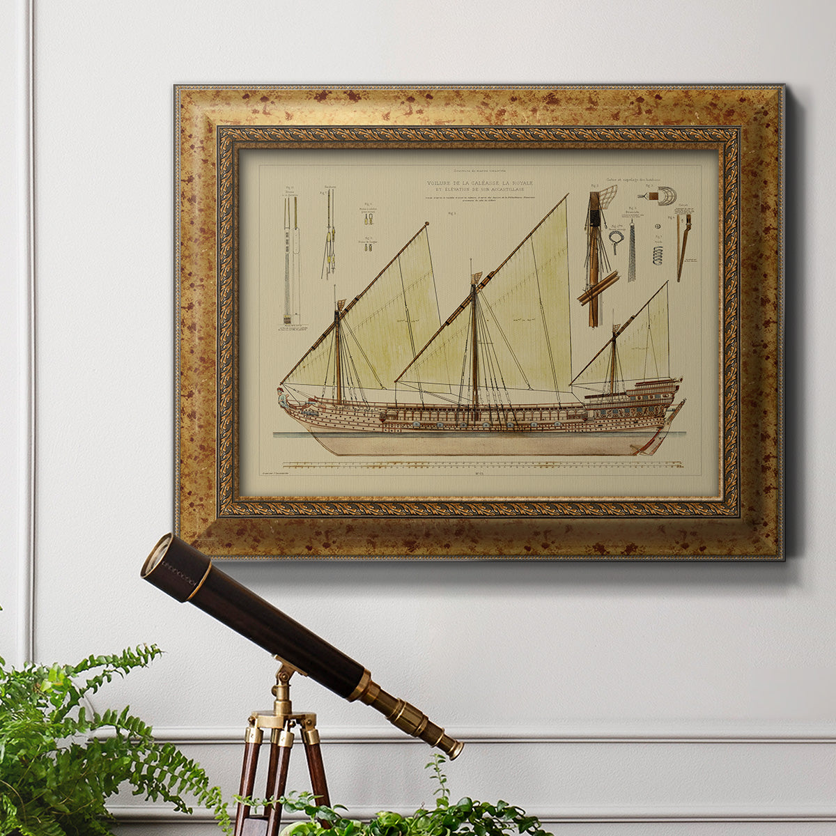 Antique Ship Plan VI Premium Framed Canvas- Ready to Hang