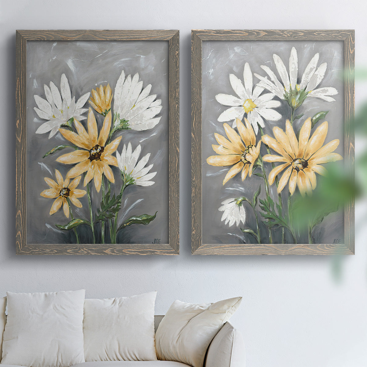 Summer Daisies I - Premium Framed Canvas 2 Piece Set - Ready to Hang