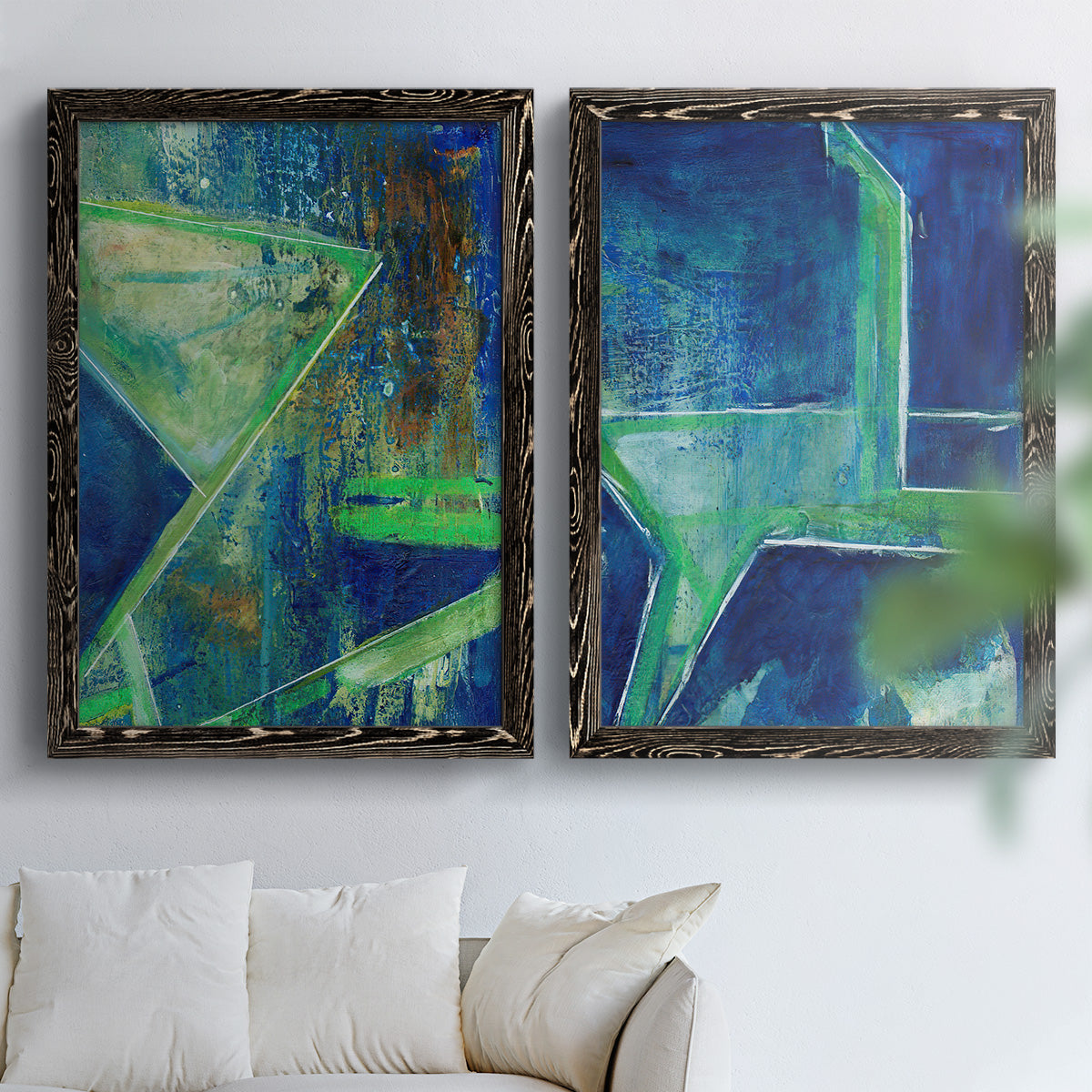 Geometric in Cool VII - Premium Framed Canvas 2 Piece Set - Ready to Hang