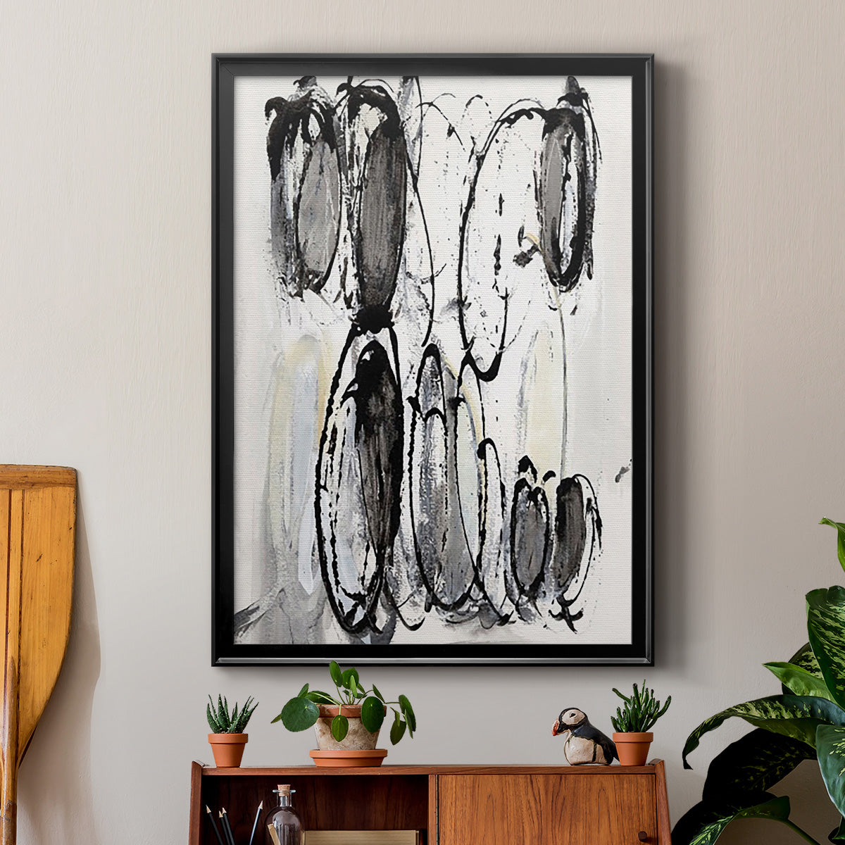 Grey Scribbles II - Modern Framed Canvas Print