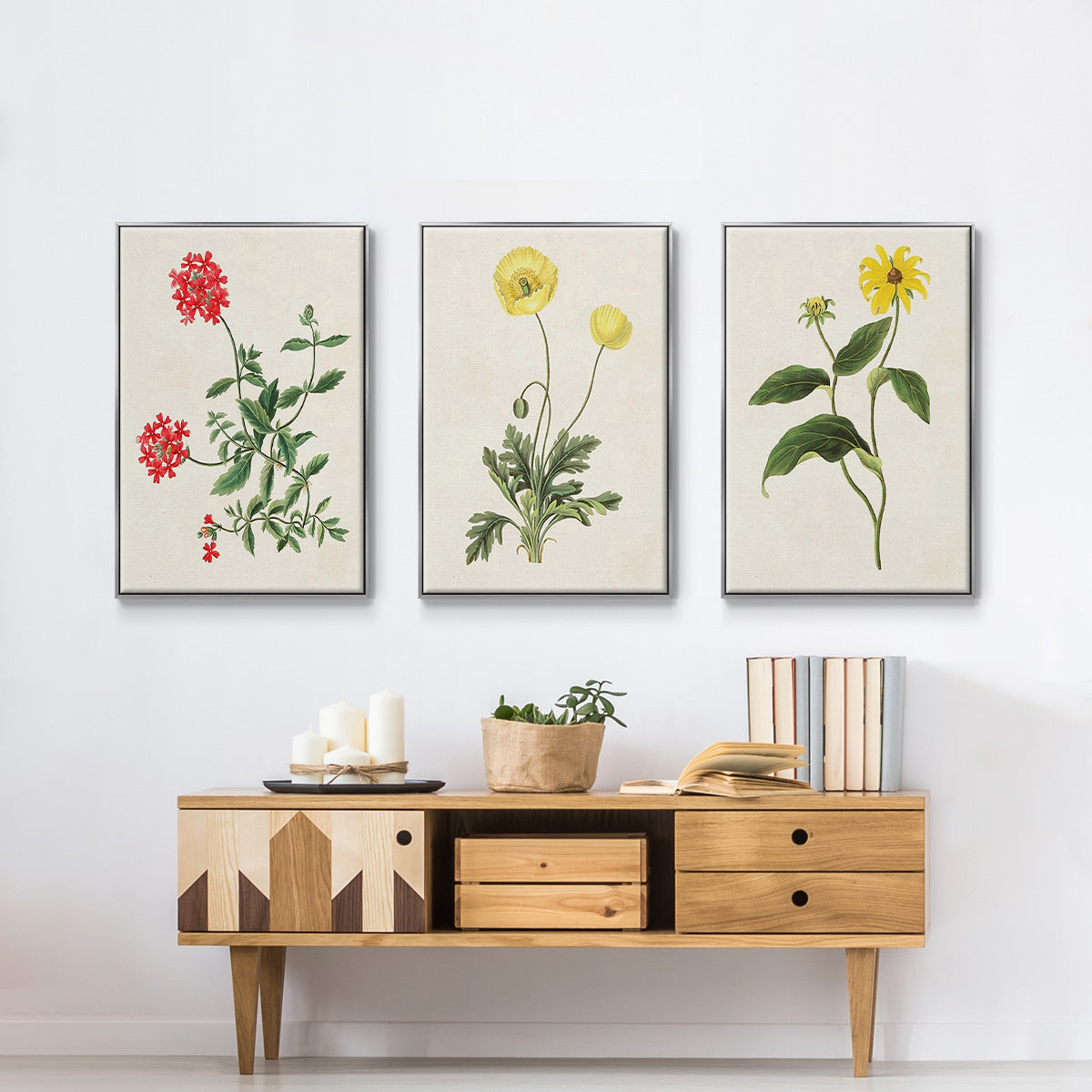 Flowers of the Seasons X - Framed Premium Gallery Wrapped Canvas L Frame 3 Piece Set - Ready to Hang