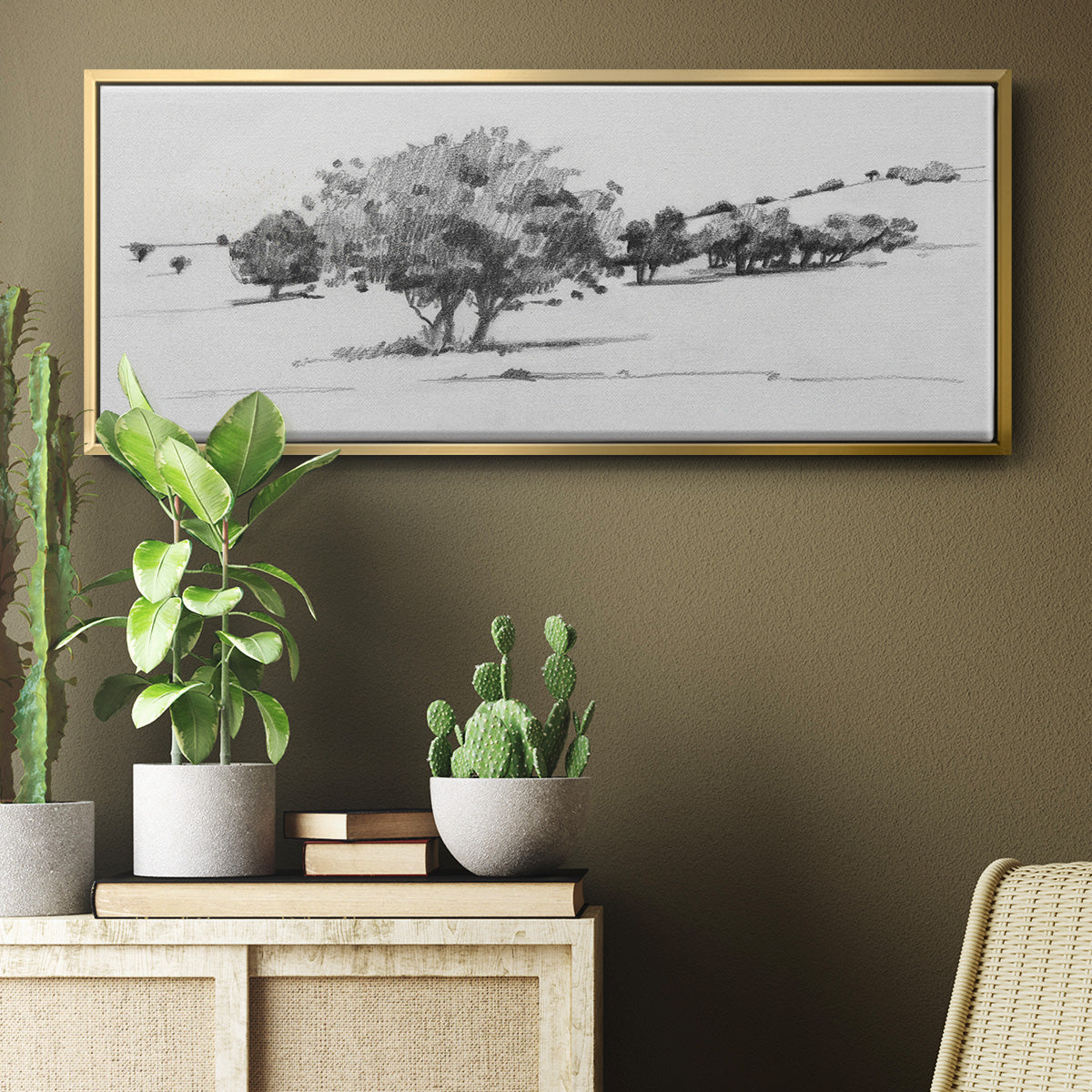 Treeline Sketch I - Floater Framed Canvas Print