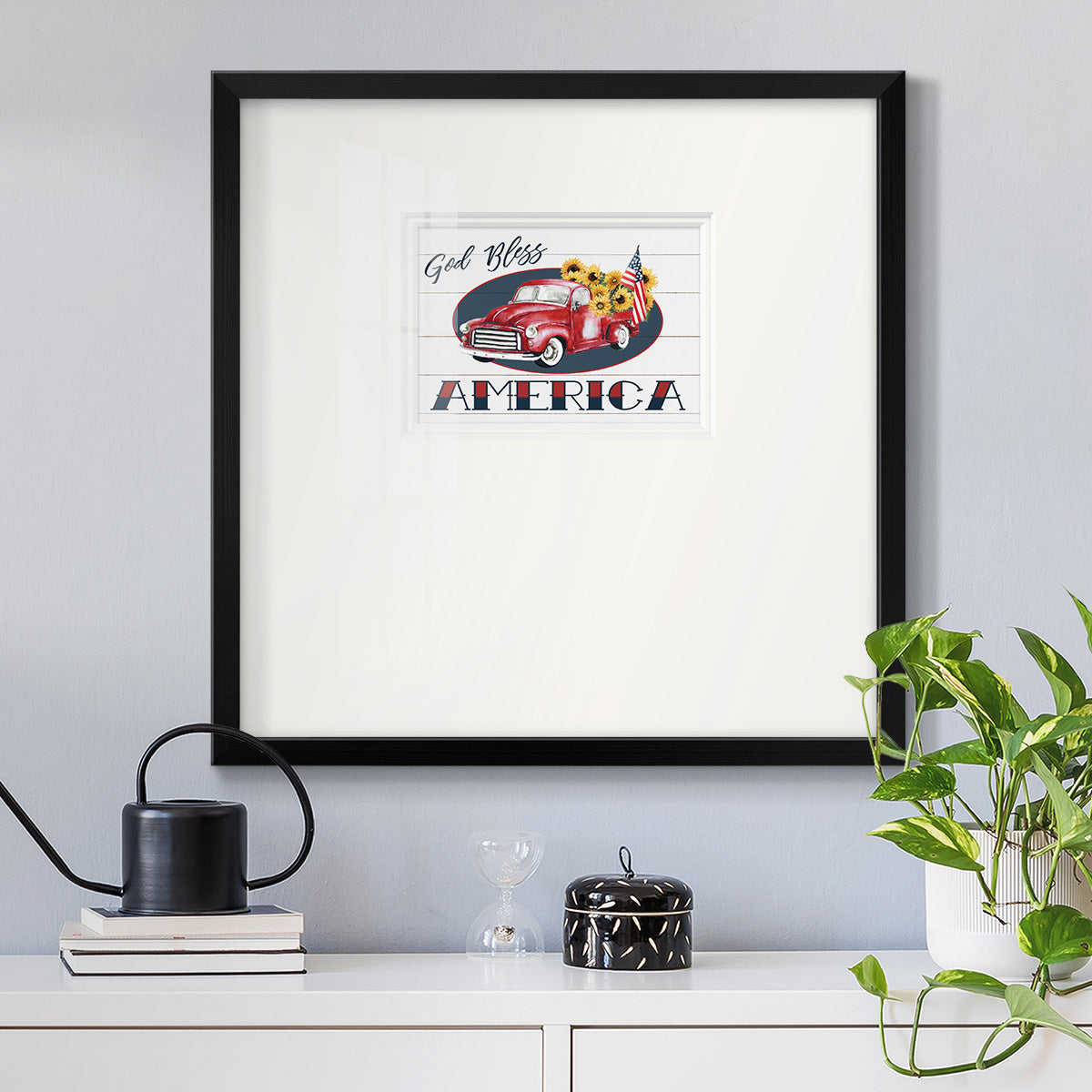 God Bless America Truck Premium Framed Print Double Matboard