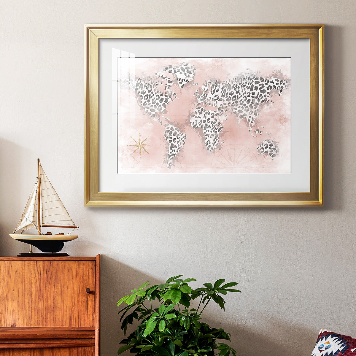 Pink Cheetah Map - Modern Framed Art Print