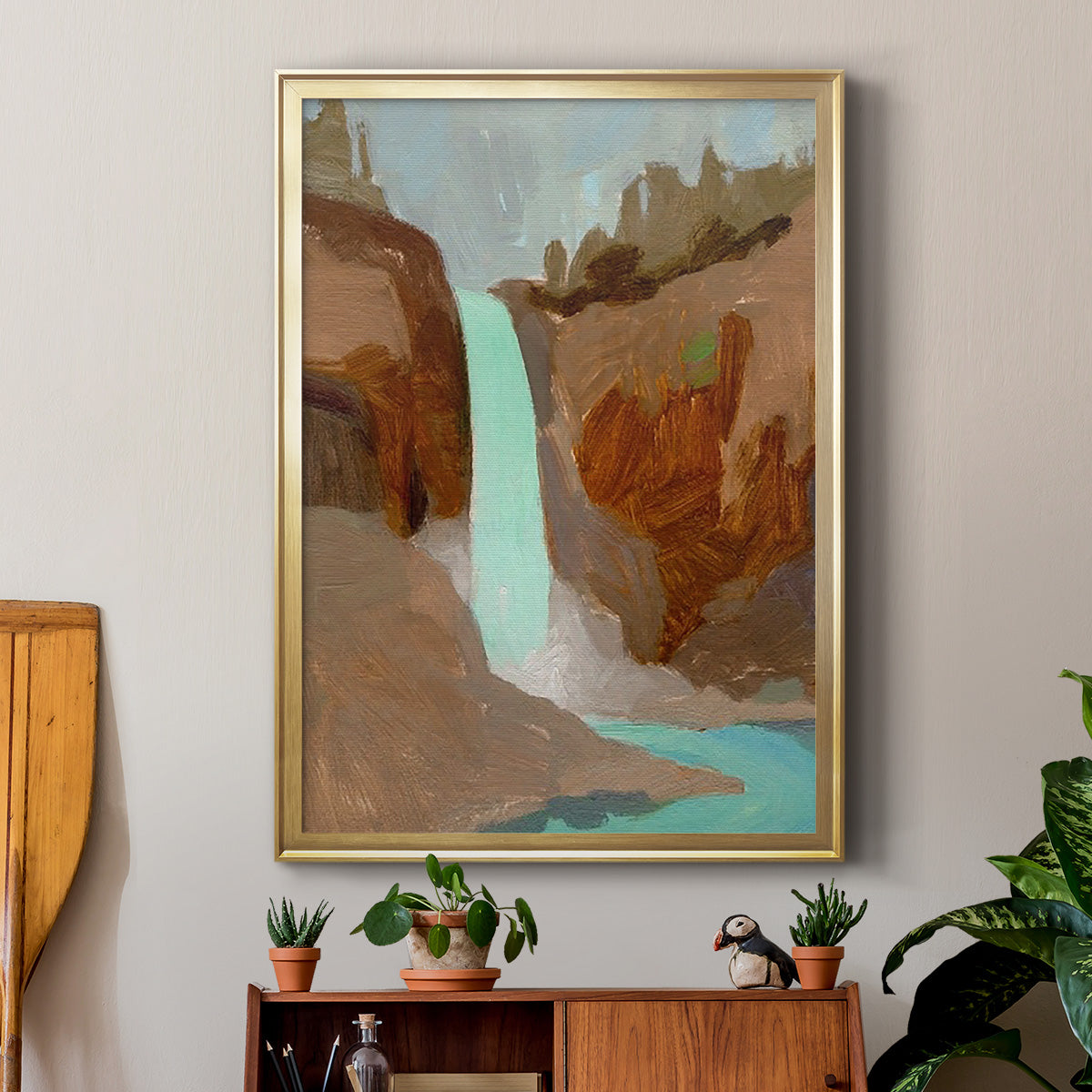 Turquoise Falls I - Modern Framed Canvas Print