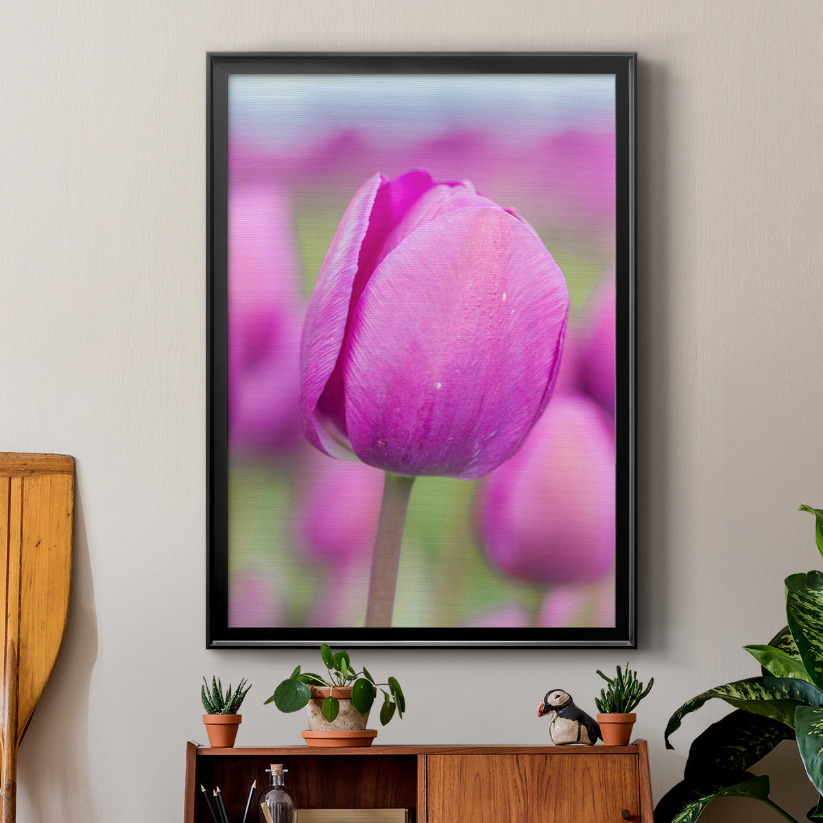 Magenta Stem - Modern Framed Canvas Print