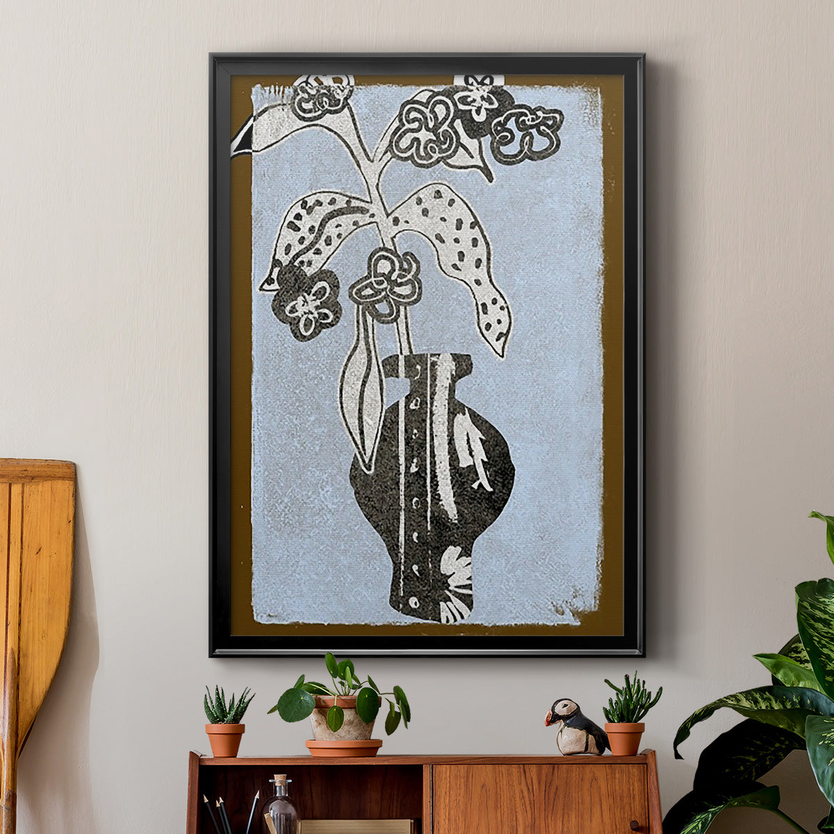 Graphic Flowers in Vase II - Modern Framed Canvas Print