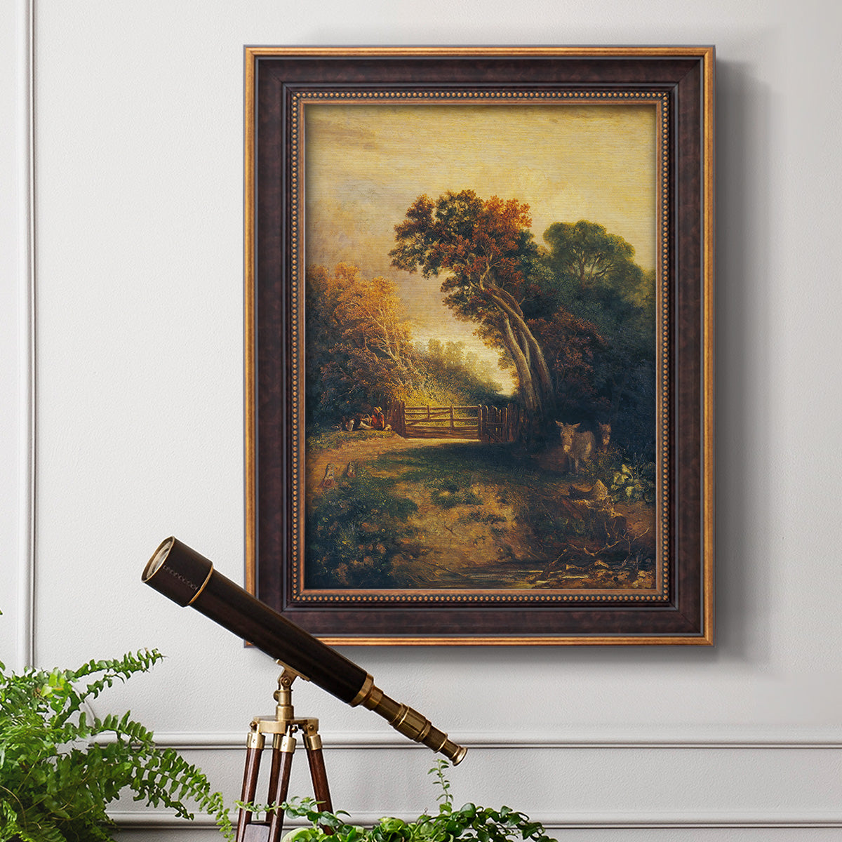 Landscape with Picnickers and Donkeys - Ornate Framed Canvas Print