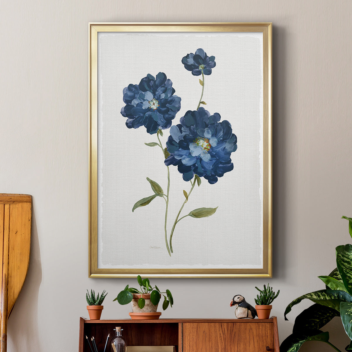 Blue Mums - Modern Framed Canvas Print