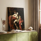 Canvas art print of a solitary figure with strong contrast and minimal background styled in a home decor setting.