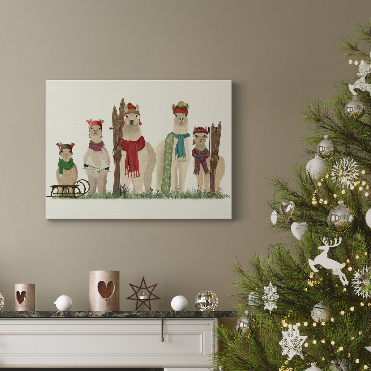 Llama Family Winter Sports - Premium Gallery Wrapped Canvas  - Ready to Hang