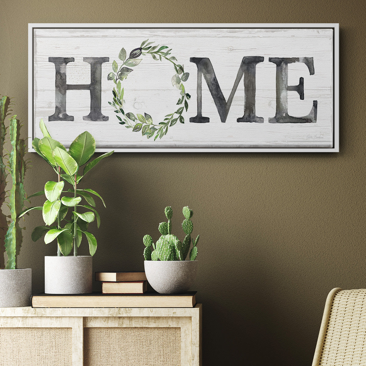 Gray Home Wreath - Floater Framed Canvas Print