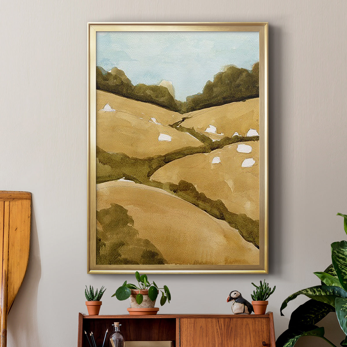 Scattered Sheep I - Modern Framed Canvas Print