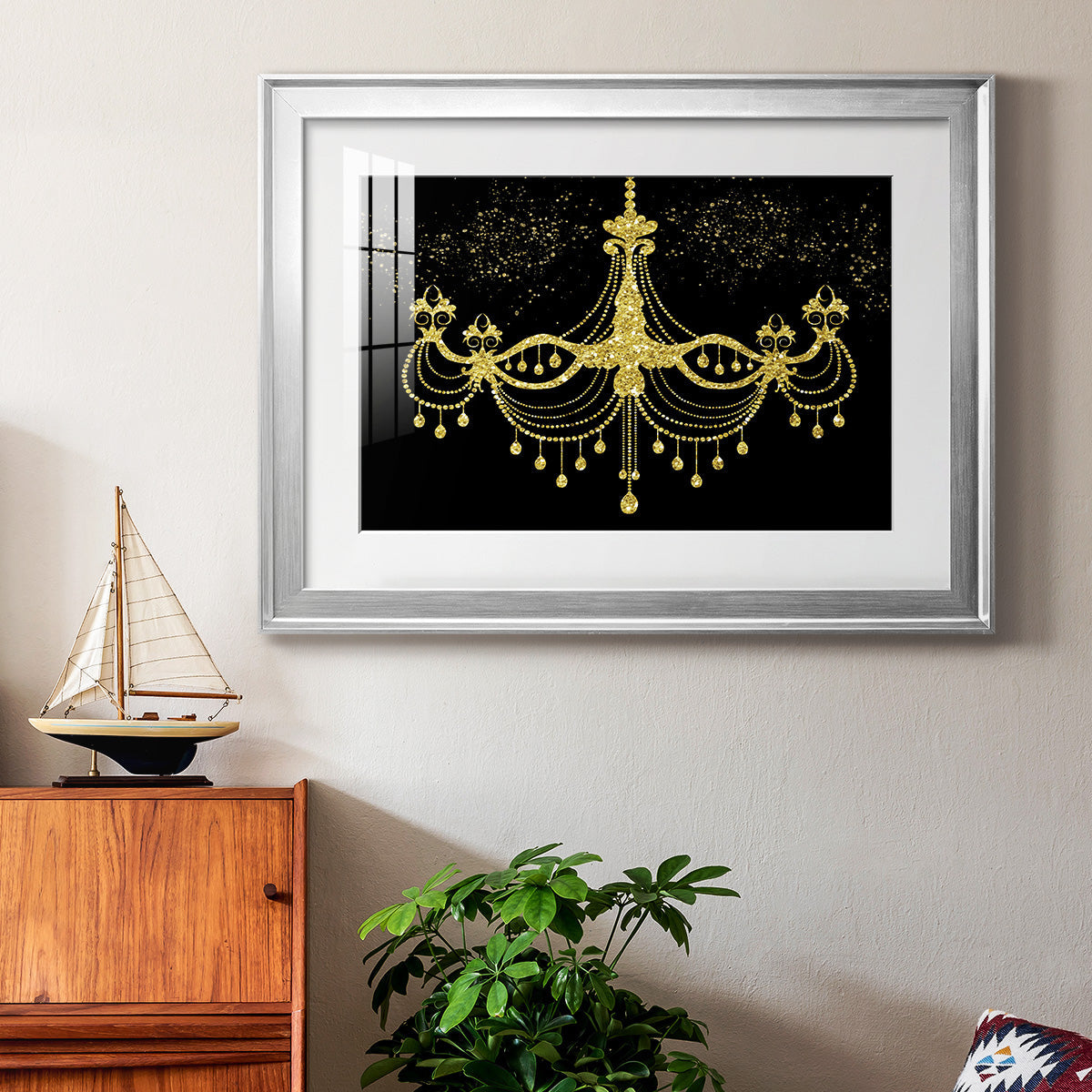 Golden Chandelier Premium Framed Print - Ready to Hang