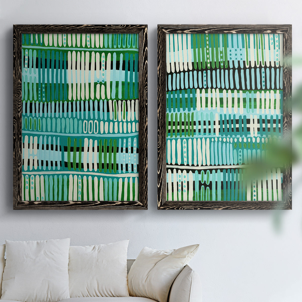 Teal Pattern I - Premium Framed Canvas 2 Piece Set - Ready to Hang