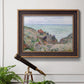 Impressionist coastal watch cabin scene by Claude Monet in an ornate bronzed mahogany wood frame displayed in a light-toned interior setting.