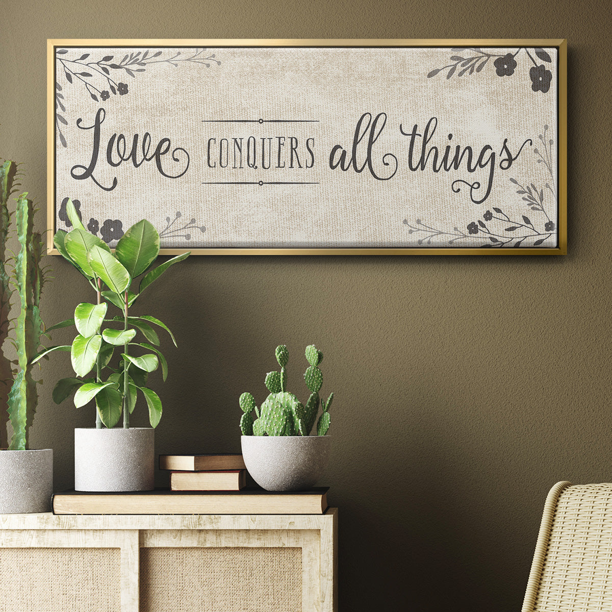 Love Conquers - Floater Framed Canvas Print