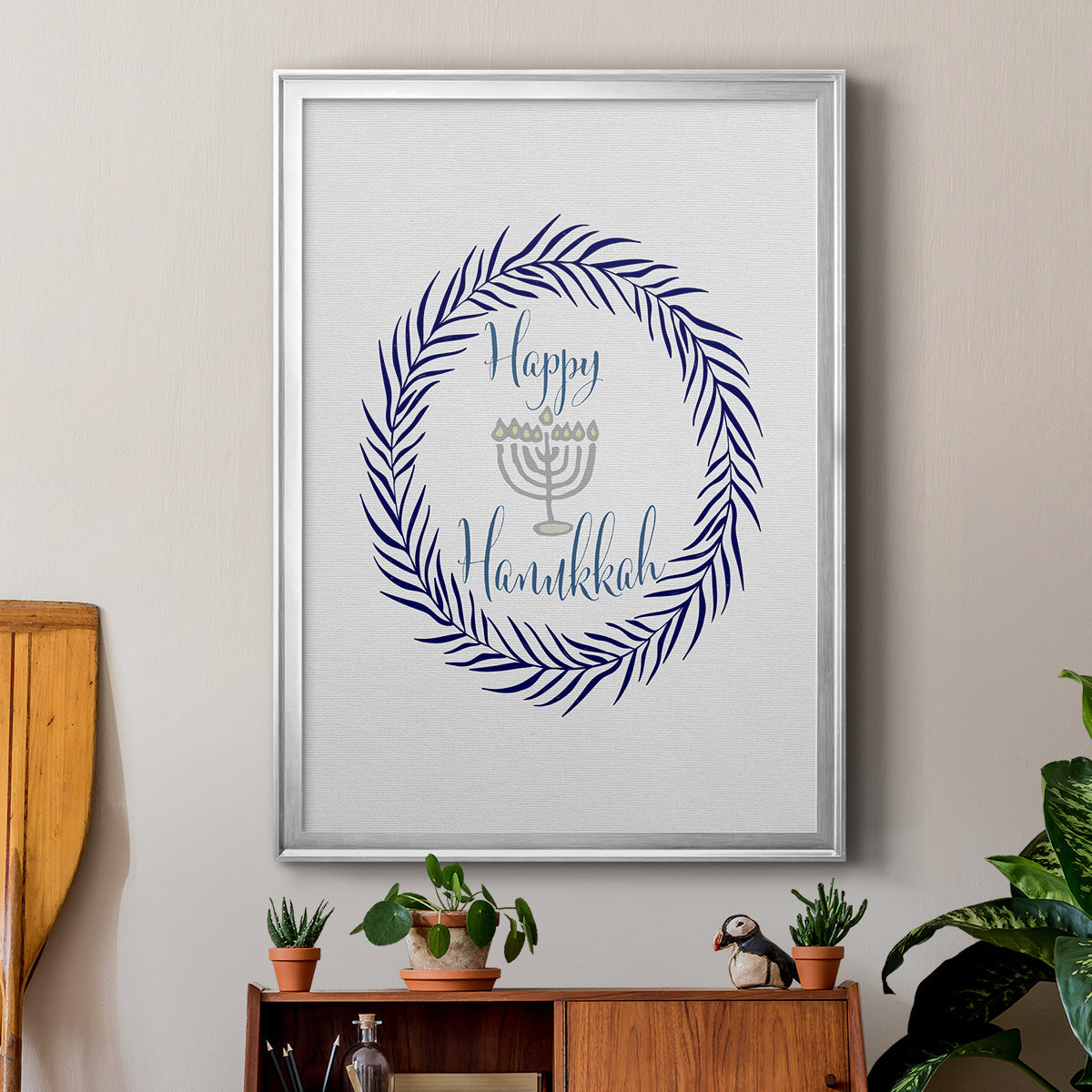 Hanukkah Wreath - Modern Framed Canvas Print