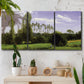 Three-panel canvas wall art featuring open landscape near le havre, displayed in a boho-chic entryway above a console table.