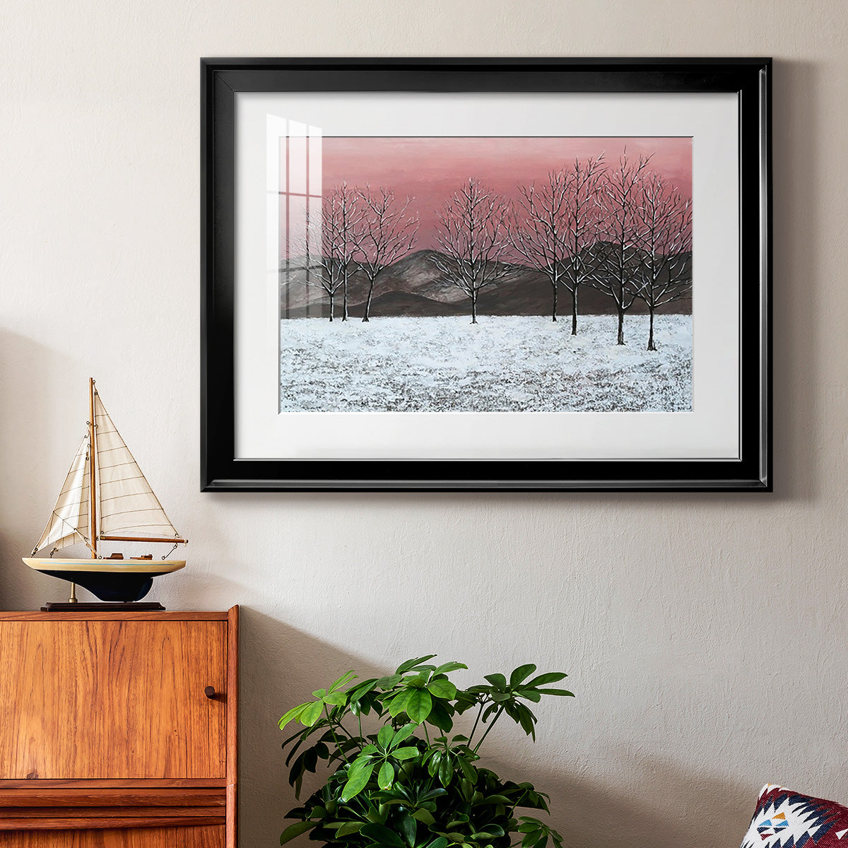 Sunset Snowfall II - Modern Framed Art Print