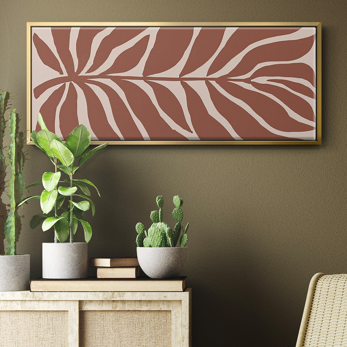 Terra Cotta Block Palms I - Floater Framed Canvas Print
