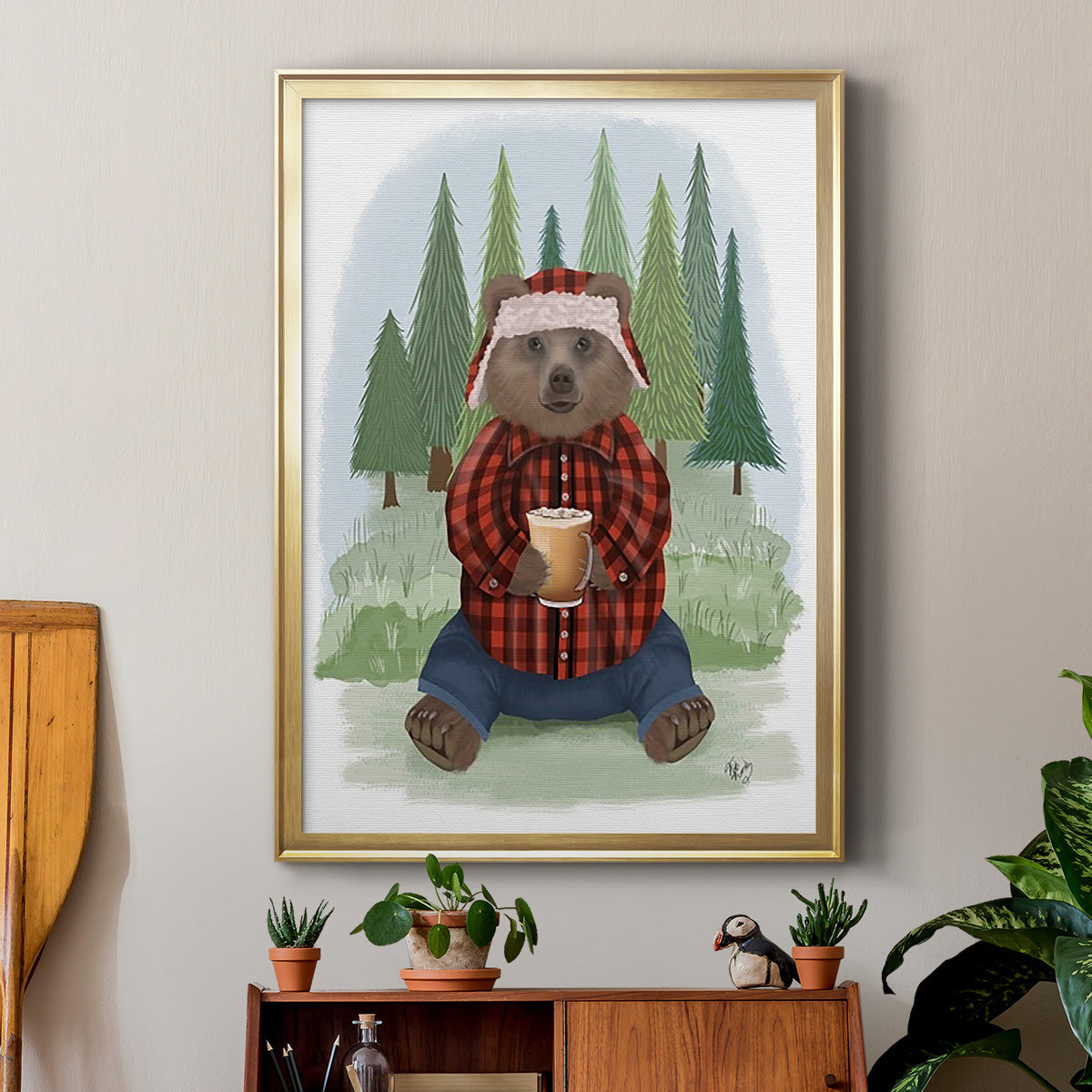 Lumberjack Bear Latte - Modern Framed Canvas Print