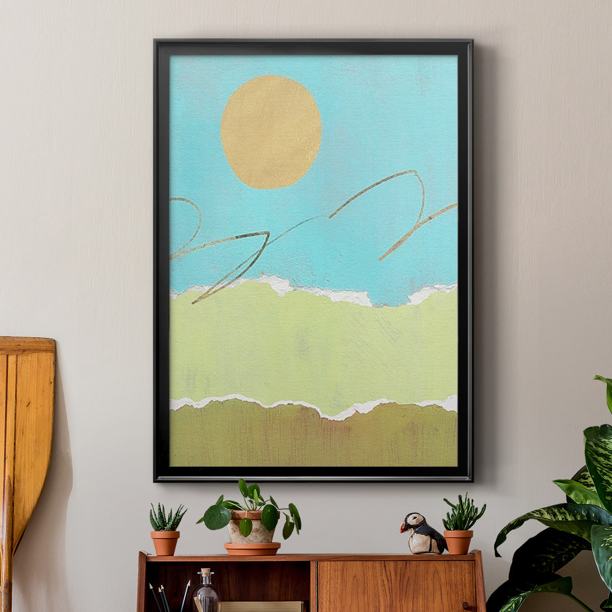 Green and Gold Pieced Landscape I - Modern Framed Canvas Print