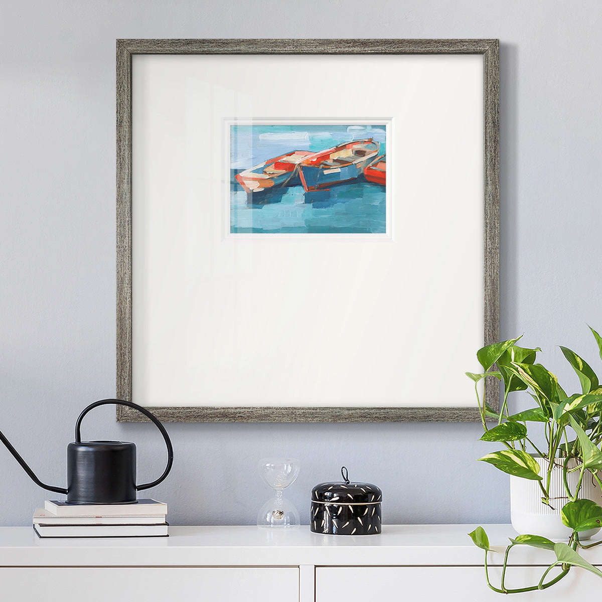 Primary Boats I Premium Framed Print Double Matboard