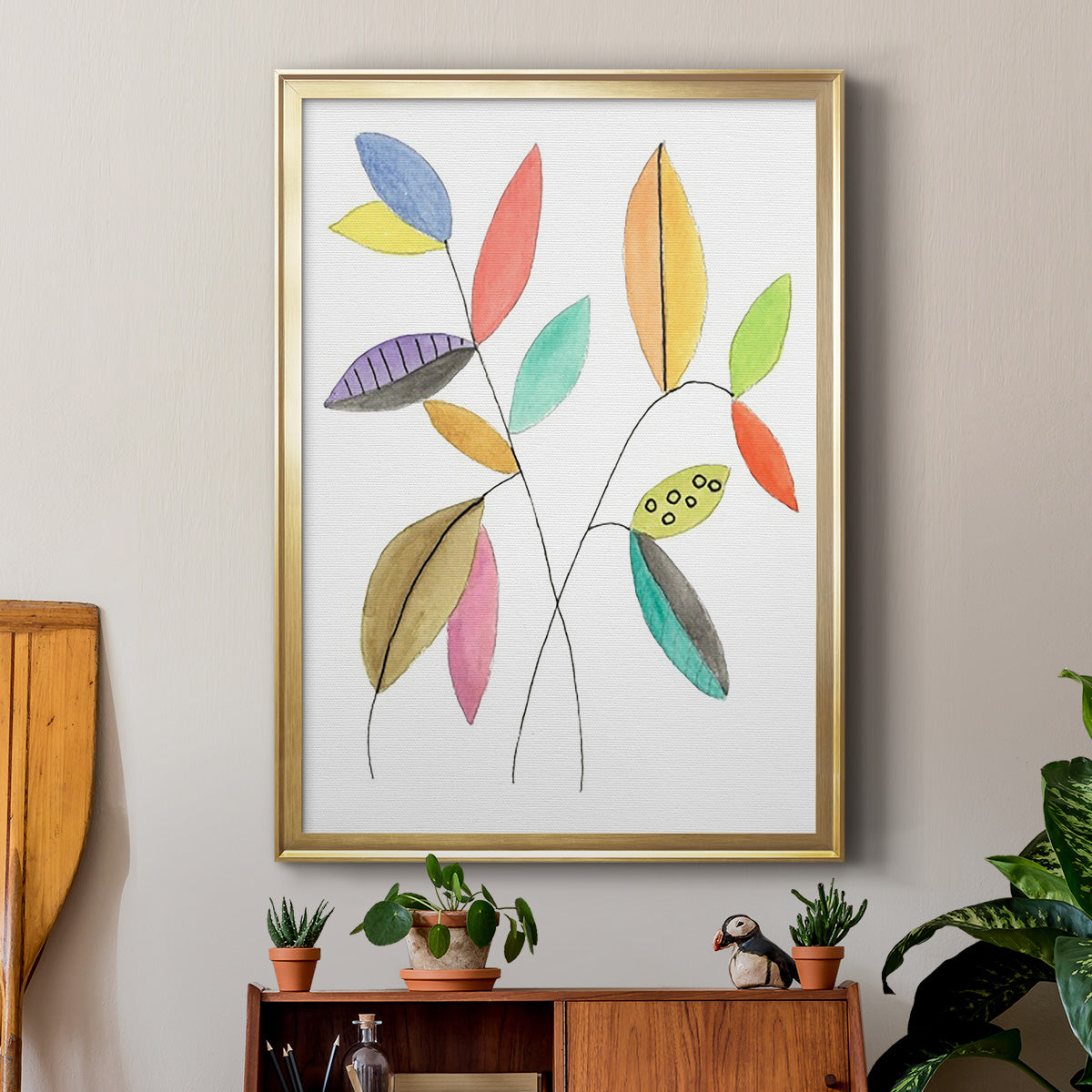 Color Pop Leaves IV - Modern Framed Canvas Print