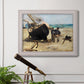 Impressionist nautical work scene by Édouard Manet in an ornate weathered white frame displayed in a light-toned interior setting.
