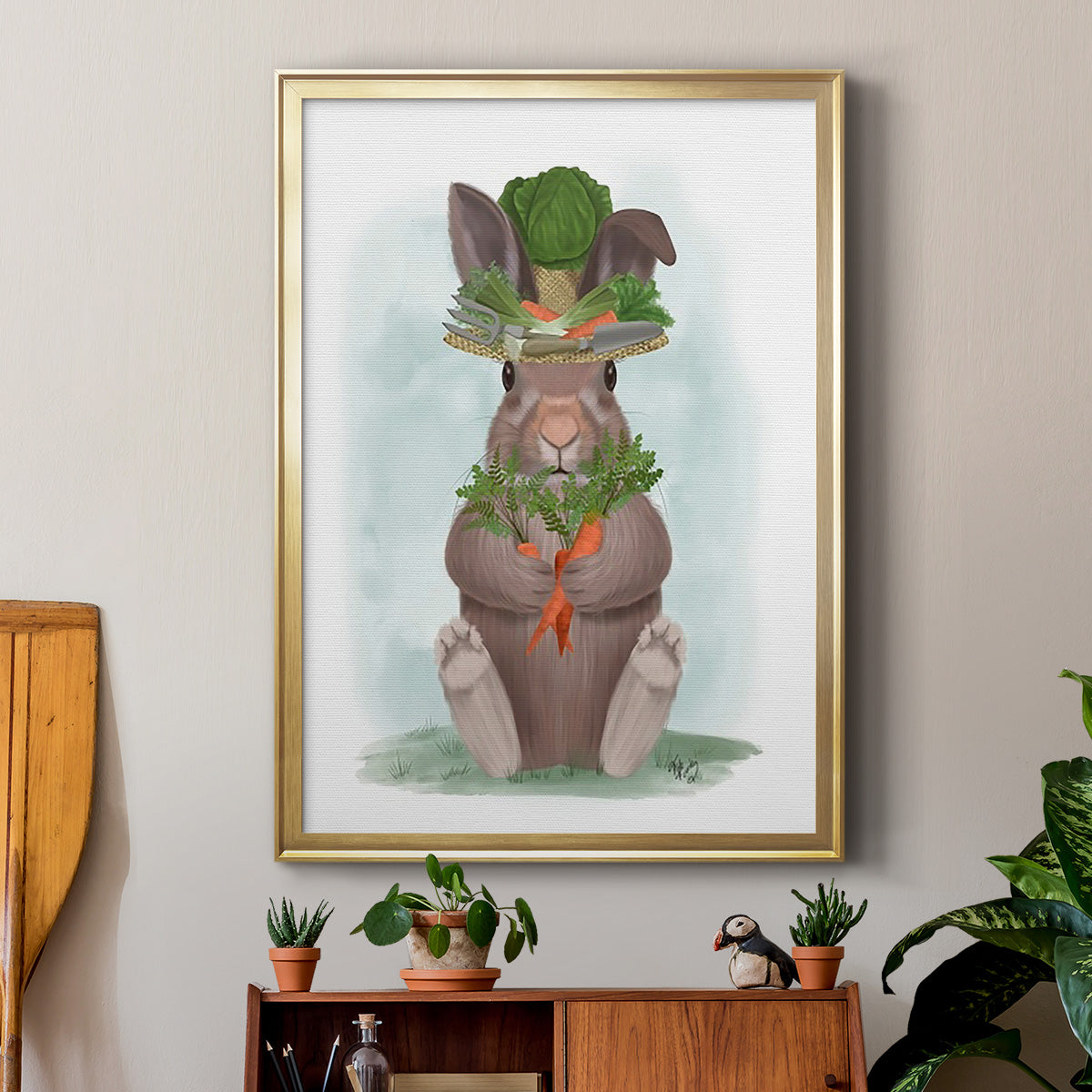 Rabbit Carrot Hat - Modern Framed Canvas Print