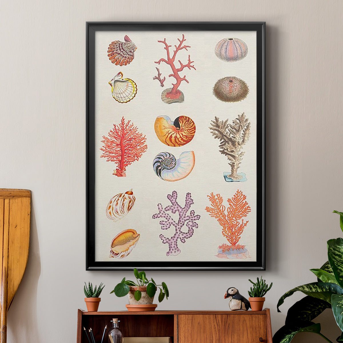 Coral & Shell Collage I -  Framed Canvas Print